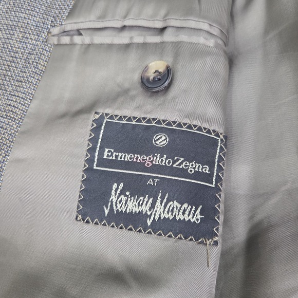 Vtg Ermenegildo Zegna Neiman Marcus Blazer Jacket Cashmere 50L Blue Gold Gray - Picture 10 of 16
